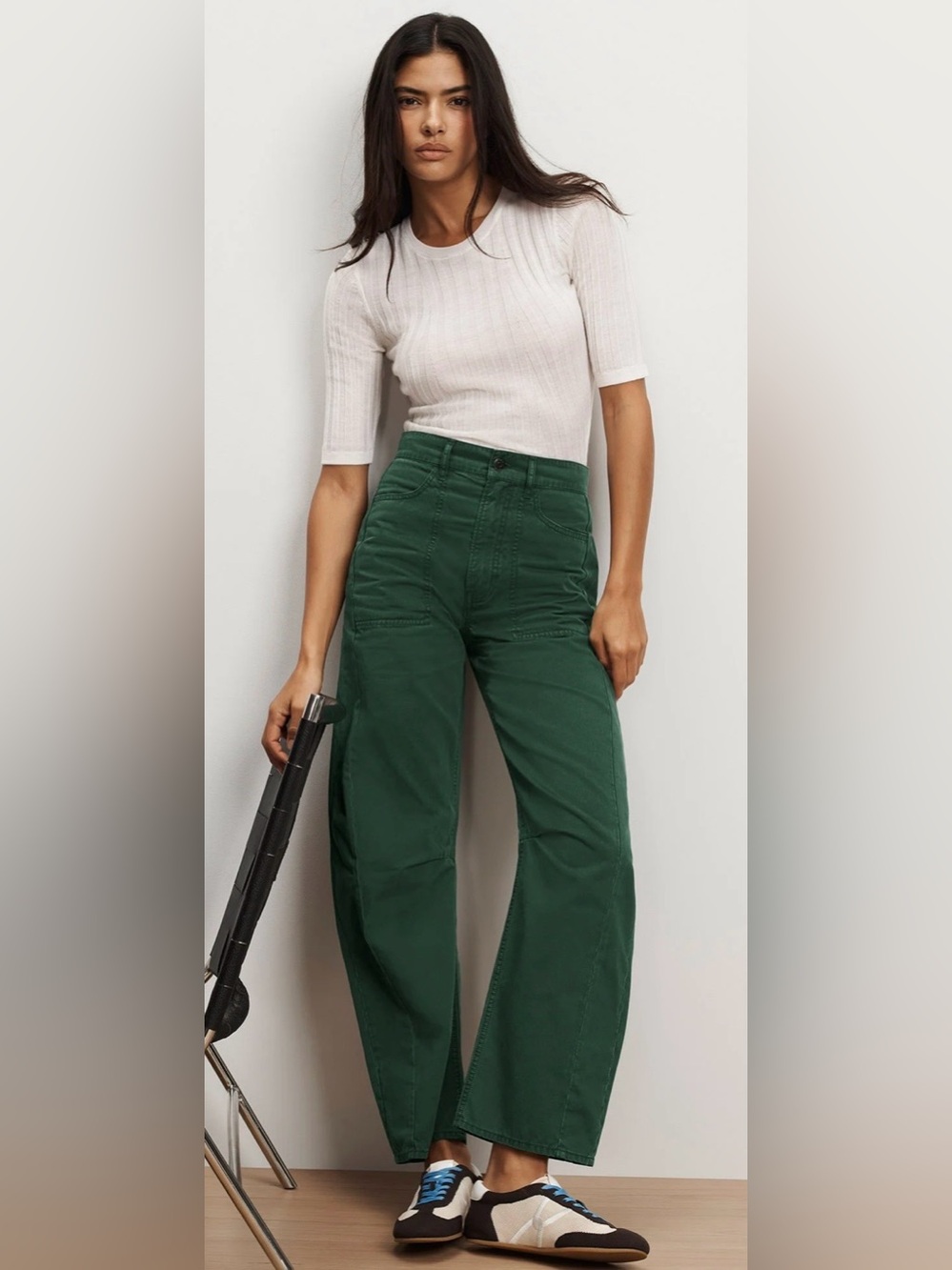 Veronica Beard Sloan Barrel Pant in Dark Hunter Green